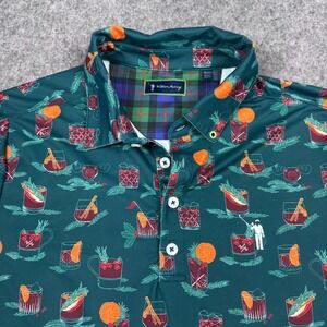William Murray Polo Shirt Medium Green Holiday Cocktail Golf Print‎